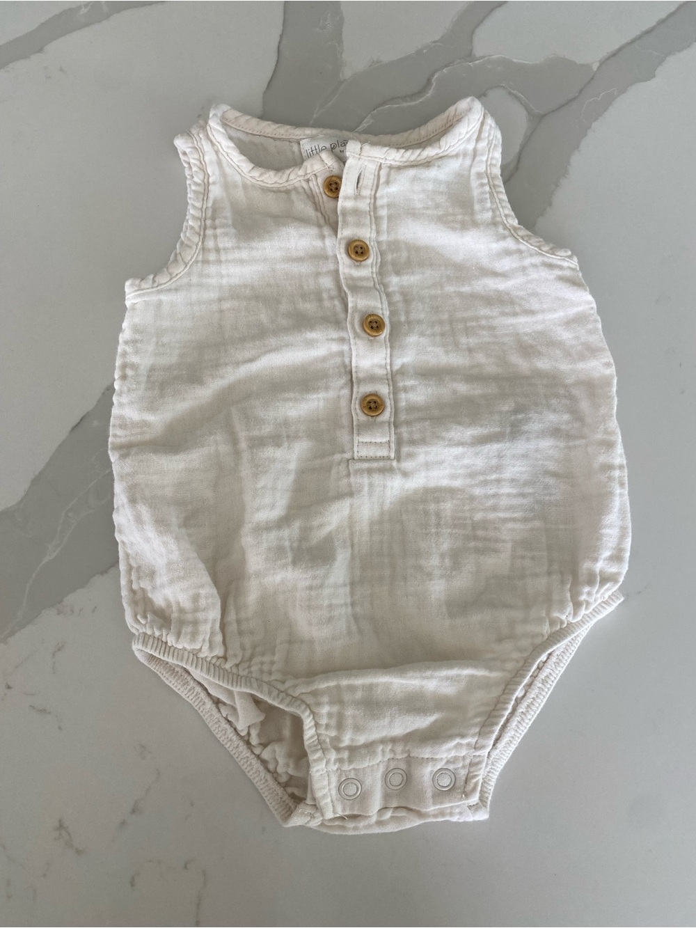 Little Planet by Carter's Ivory Organic Muslin Sleeveless button Romper 6m